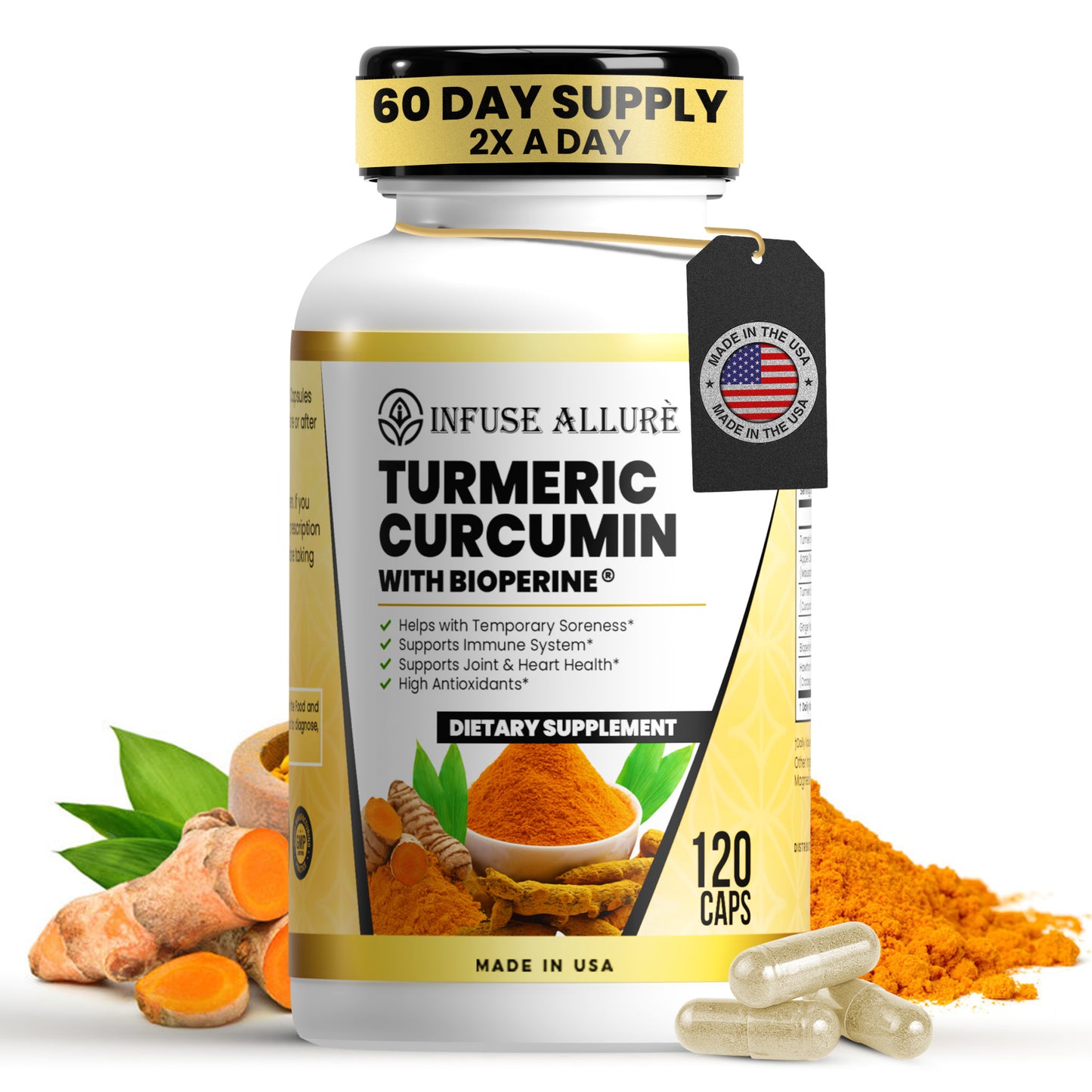 Turmeric Curcumin & Bioperine – Antioxidant for Brain, Heart, Skin, & Digestion – 120 Veg Capsules