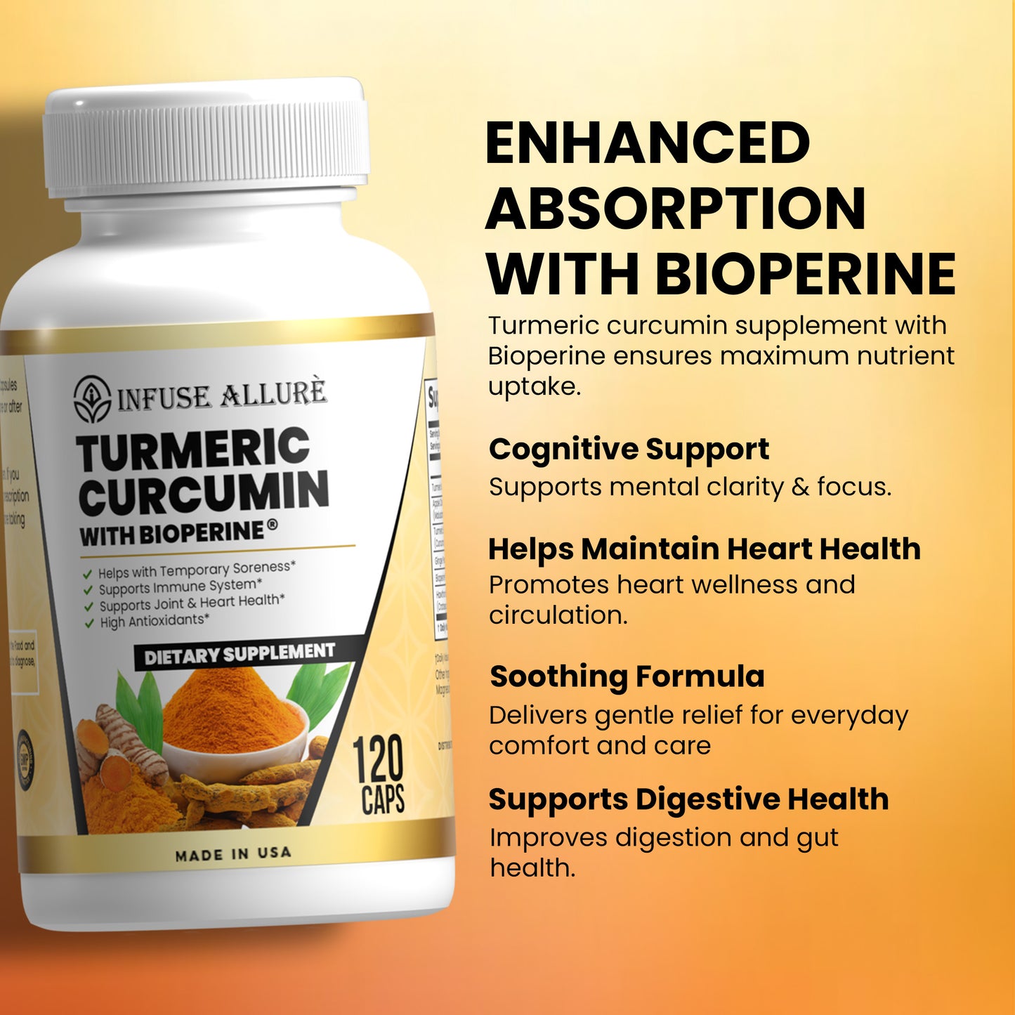 Turmeric Curcumin & Bioperine – Antioxidant for Brain, Heart, Skin, & Digestion – 120 Veg Capsules