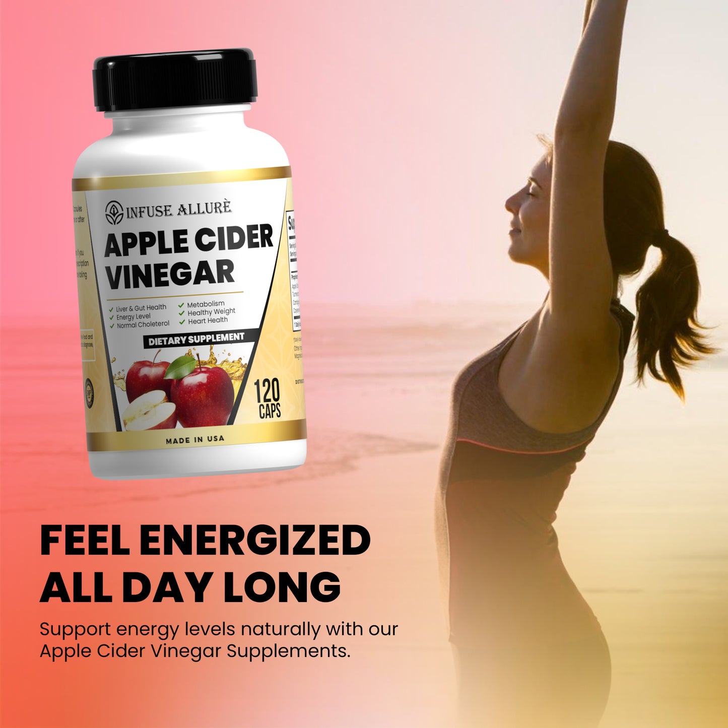 Apple Cider Vinegar Supplement with Turmeric & Garcinia – Weight Loss, Energy, Metabolism, Heart & Digestive Health – 120 Veg Capsules